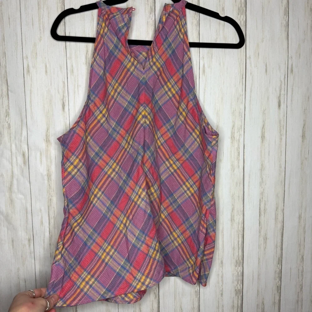 J. Crew Rainbow Linen Plaid Tank Top Large